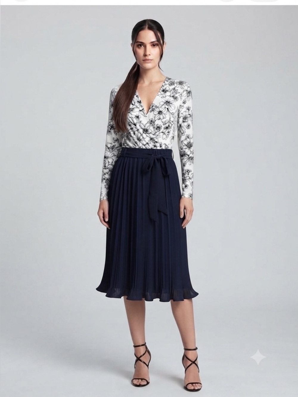 Alice Blue Black Pleated Belted Skirt
